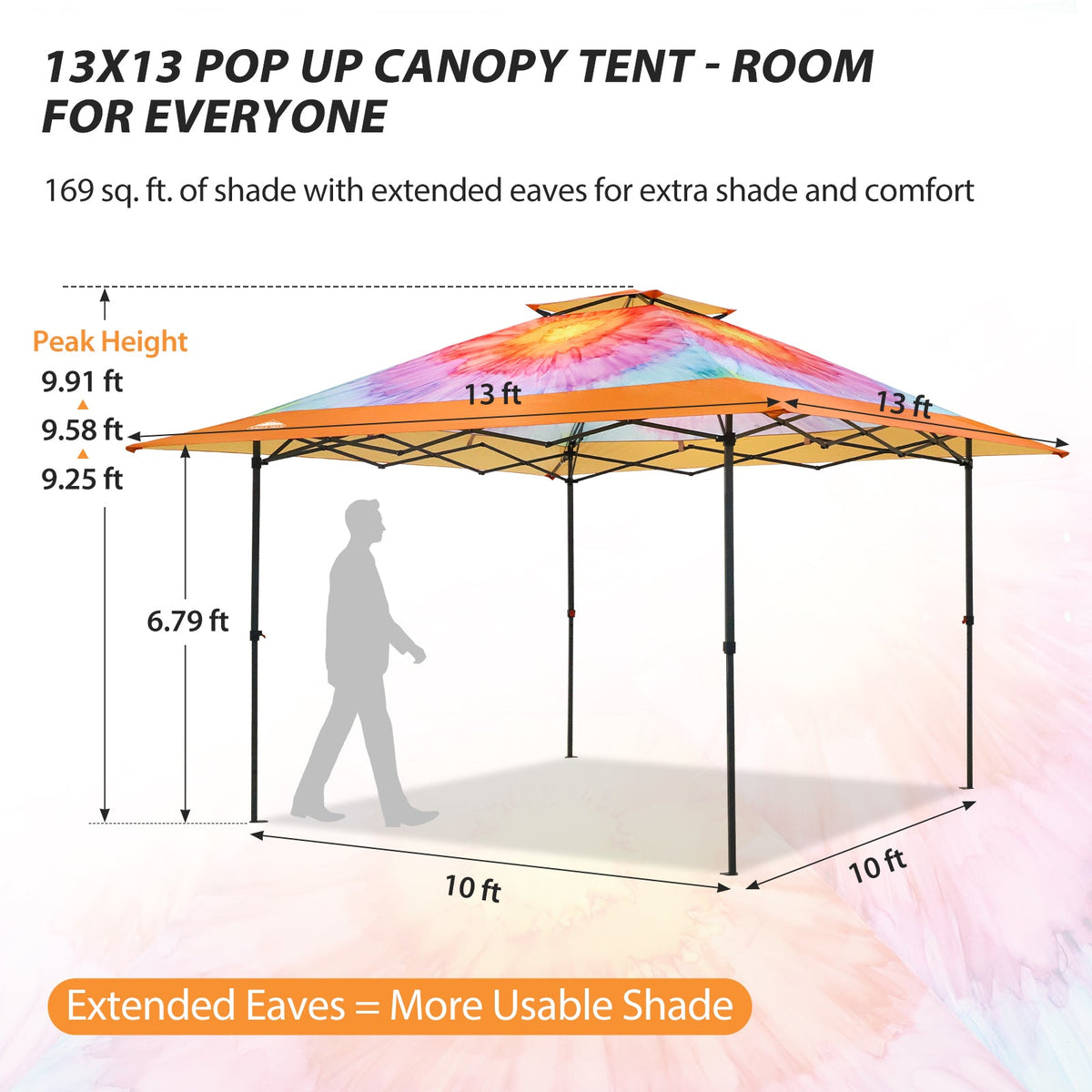 13x13 Pop Up Canopy Tent, Auto Extended Eaves - Eagle Peak®