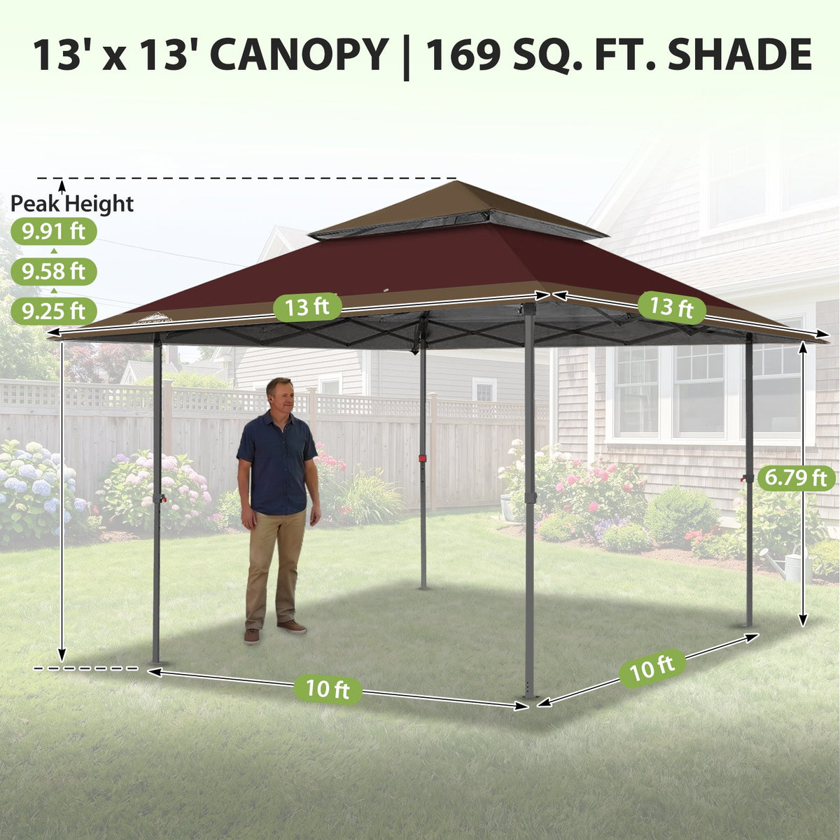 13x13 Pop Up Canopy Tent, Auto Extended Eaves - Eagle Peak®