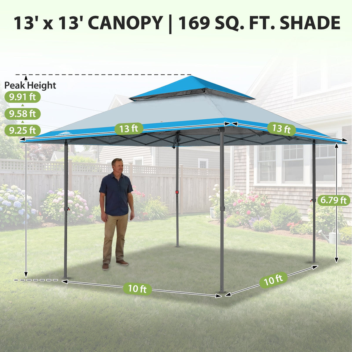 13x13 Pop Up Canopy Tent, Auto Extended Eaves - Eagle Peak®