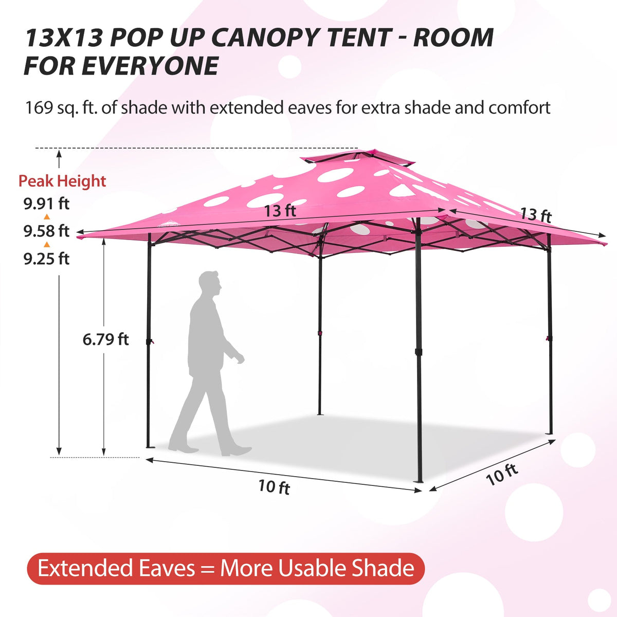 13x13 Pop Up Canopy Tent, Auto Extended Eaves - Eagle Peak®