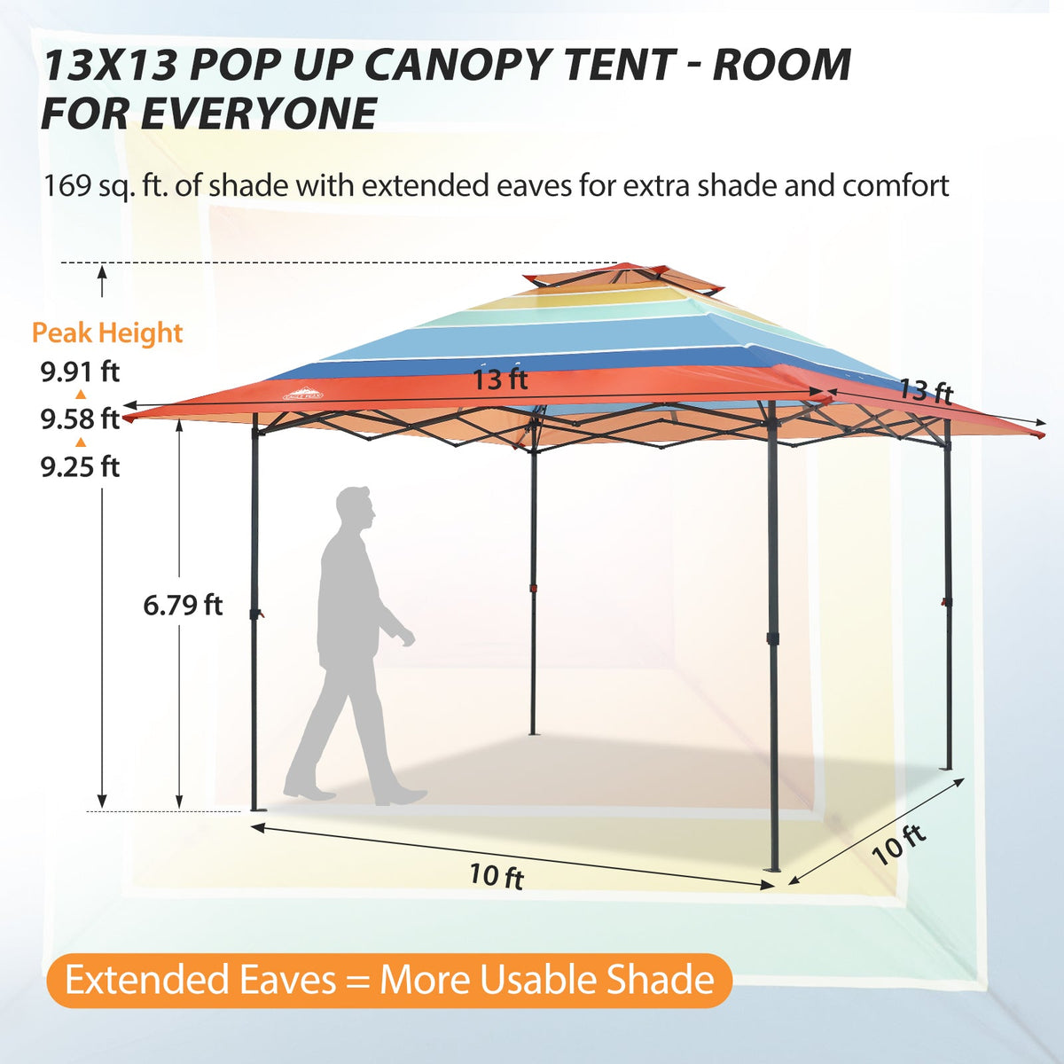 13x13 Pop Up Canopy Tent, Auto Extended Eaves - Eagle Peak®