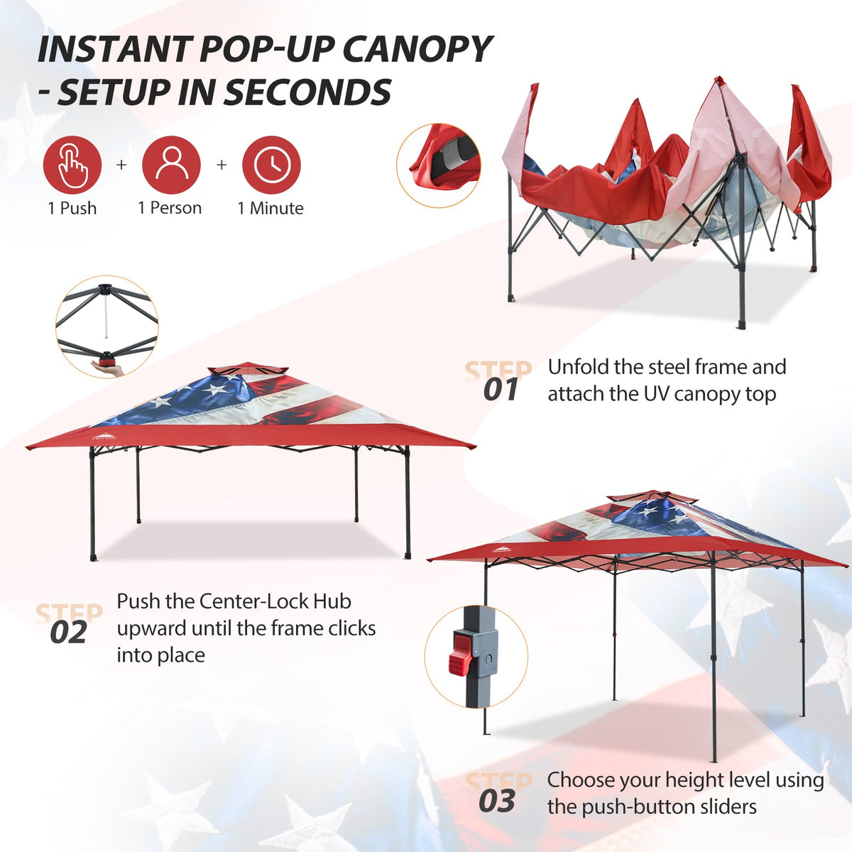 13x13 Pop Up Canopy Tent, Auto Extended Eaves - Eagle Peak®