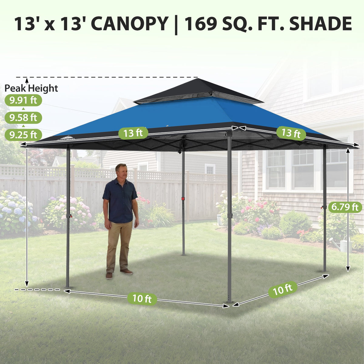13x13 Pop Up Canopy Tent, Auto Extended Eaves - Eagle Peak®