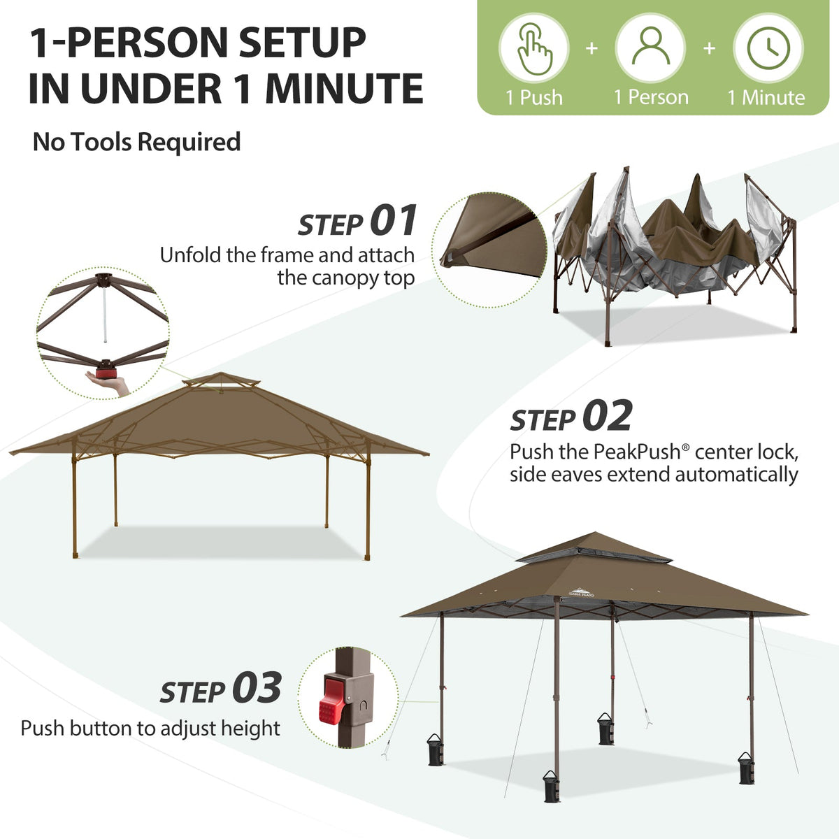 13x13 Pop Up Canopy Tent, Auto Extended Eaves - Eagle Peak®