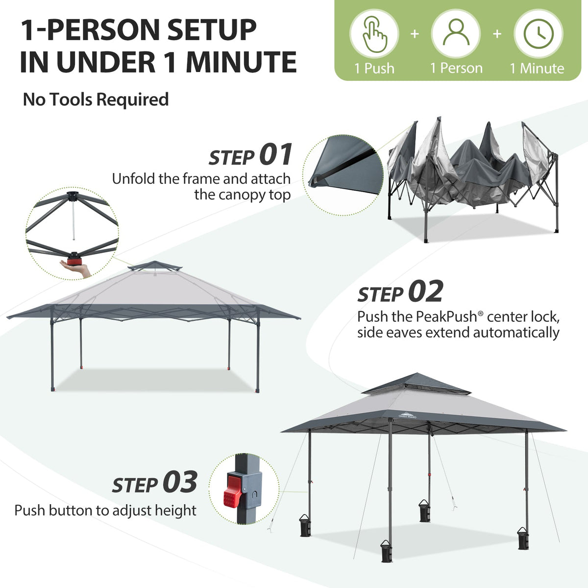 13x13 Pop Up Canopy Tent, Auto Extended Eaves - Eagle Peak®