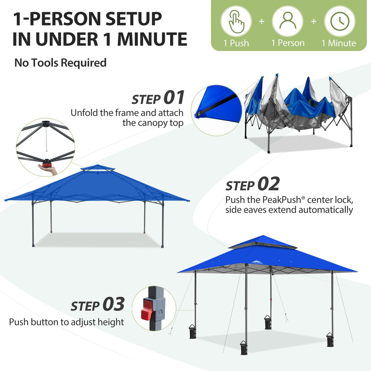 13x13 Pop Up Canopy Tent, Auto Extended Eaves - Eagle Peak®