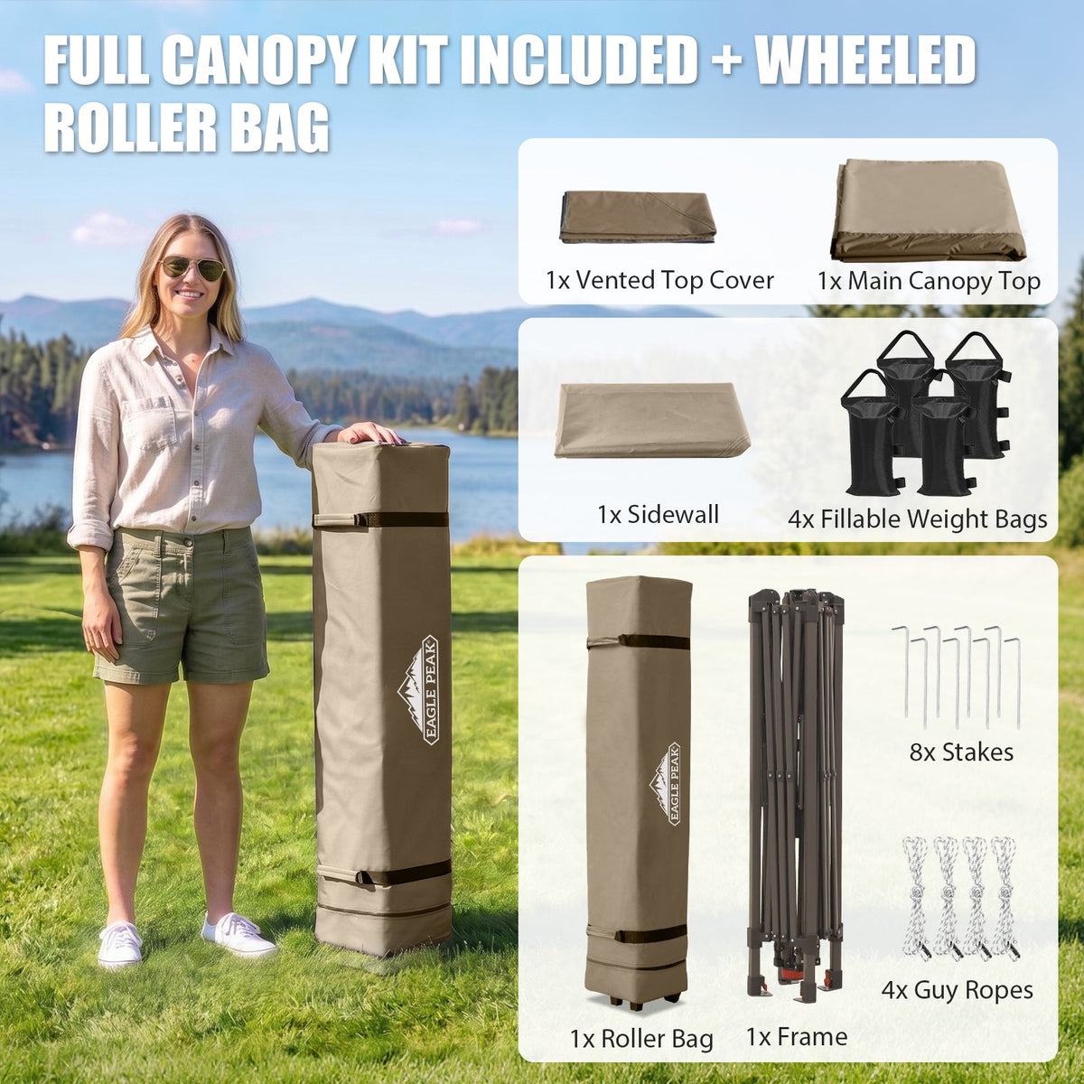 13x13 Pop Up Canopy Tent Sidewall, Extended Eaves - Eagle Peak®