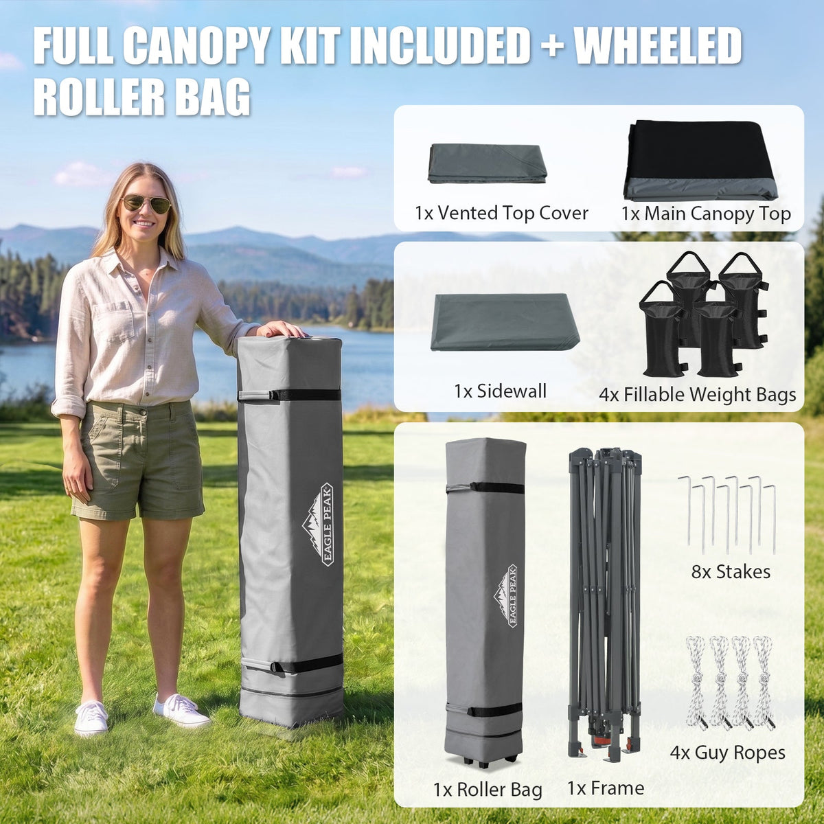 13x13 Pop Up Canopy Tent Sidewall, Extended Eaves - Eagle Peak®