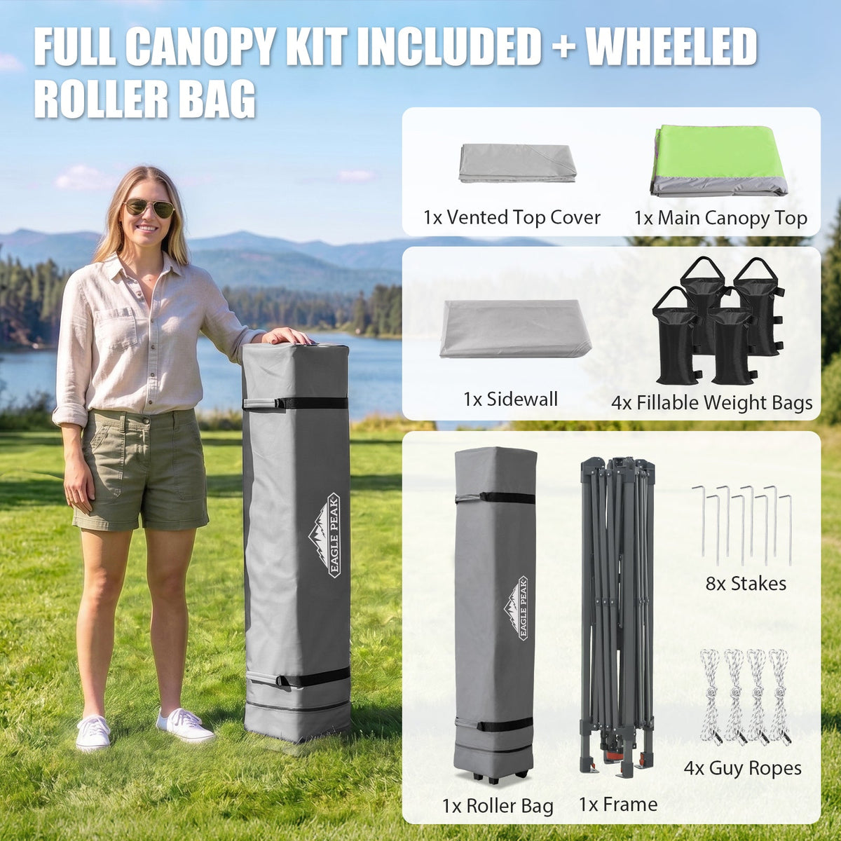 13x13 Pop Up Canopy Tent Sidewall, Extended Eaves - Eagle Peak®