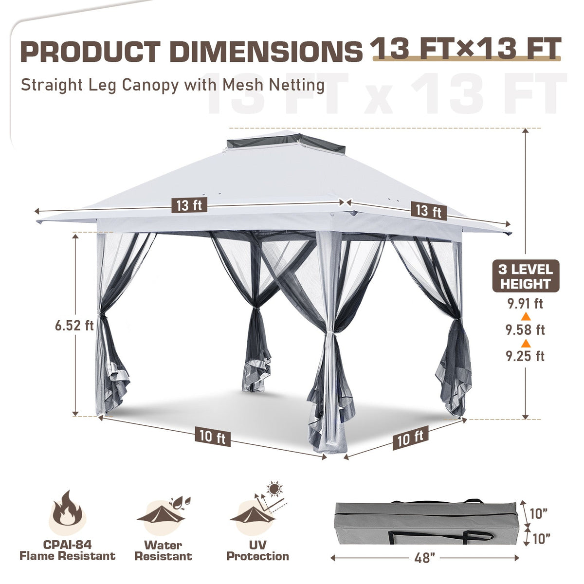 13x13 Pop Up Canopy Tent with Mosquito Netting - Eagle Peak®
