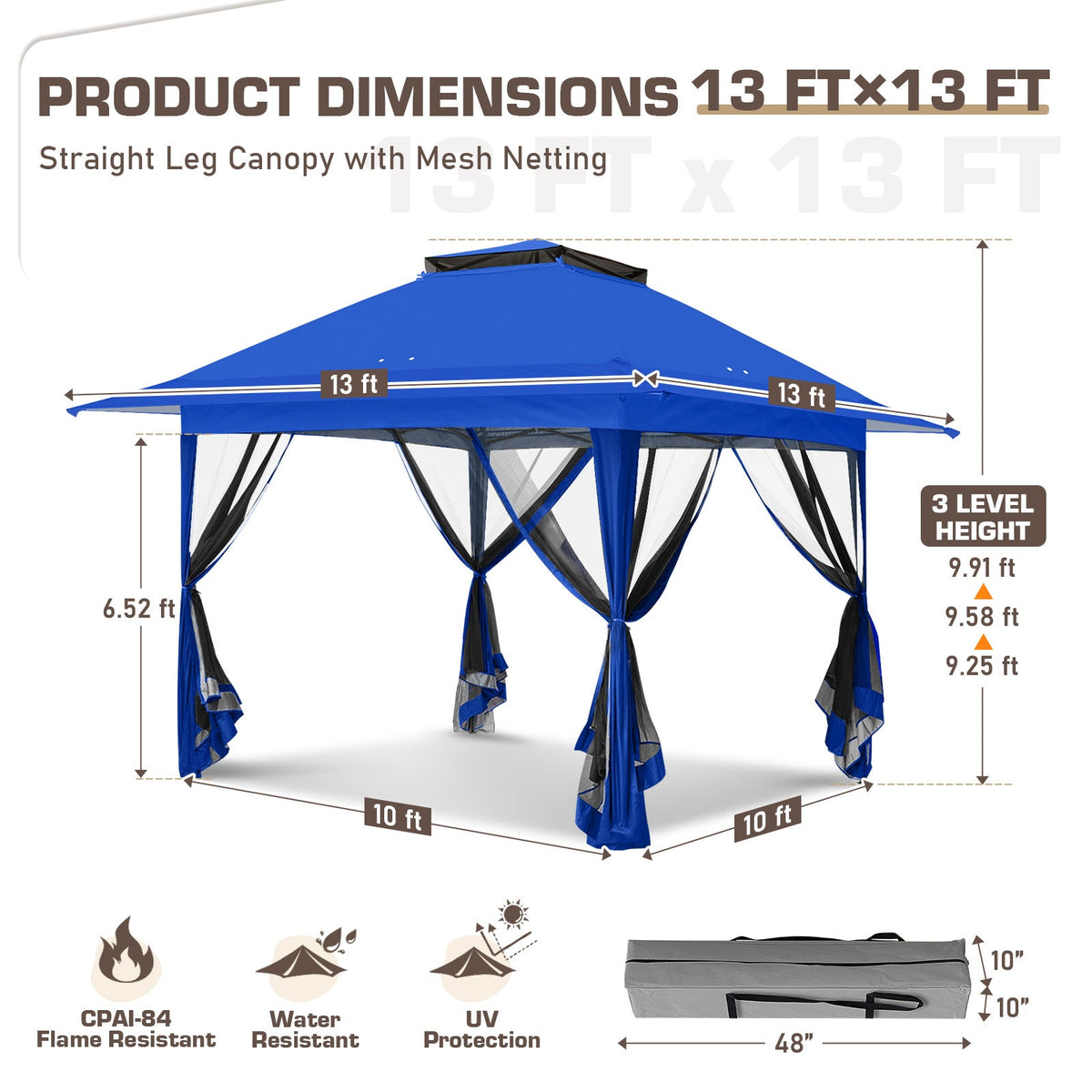 13x13 Pop Up Canopy Tent with Mosquito Netting - Eagle Peak®