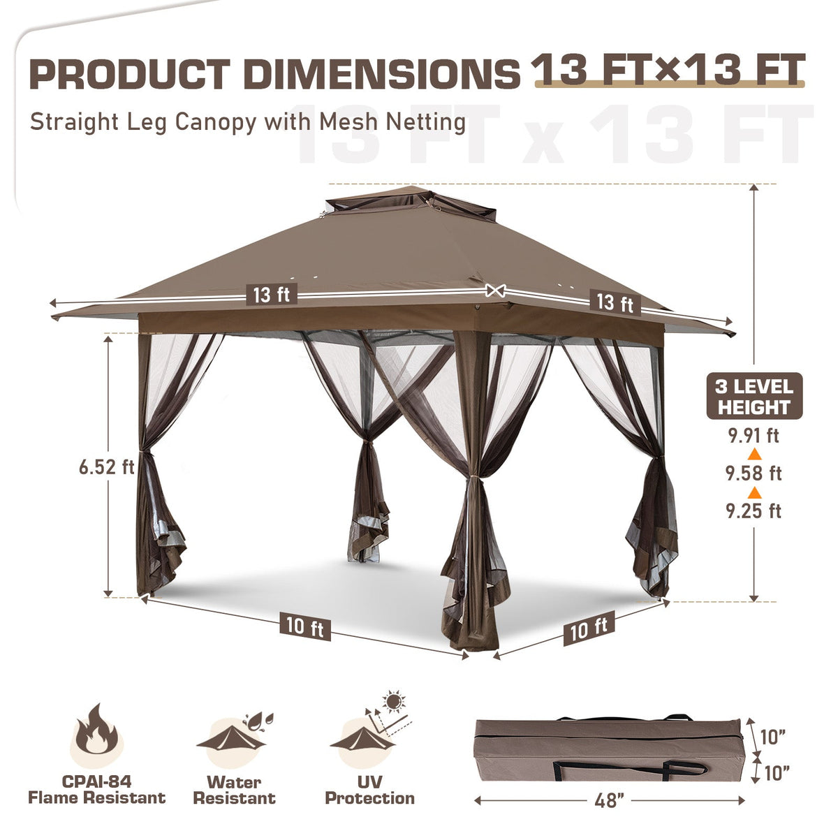13x13 Pop Up Canopy Tent with Mosquito Netting - Eagle Peak®