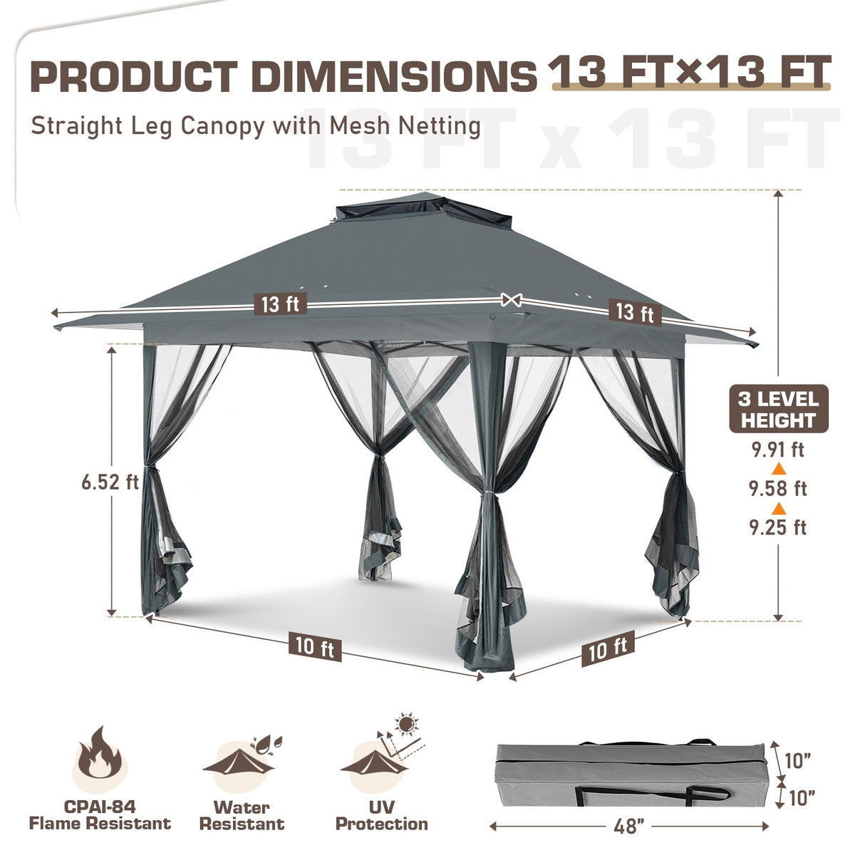 13x13 Pop Up Canopy Tent with Mosquito Netting - Eagle Peak®