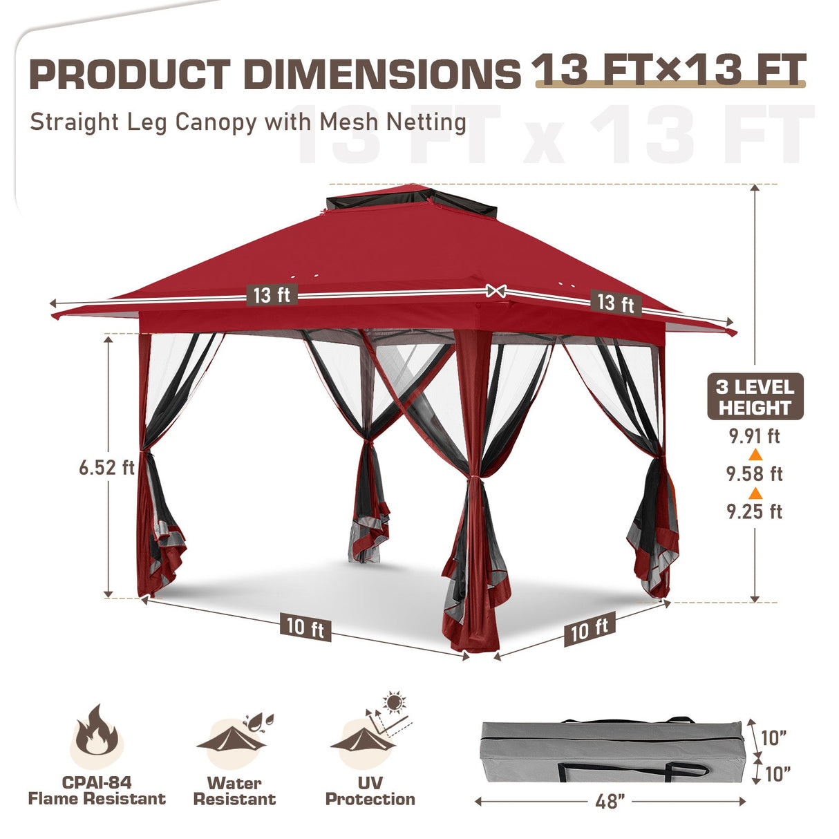 13x13 Pop Up Canopy Tent with Mosquito Netting - Eagle Peak®