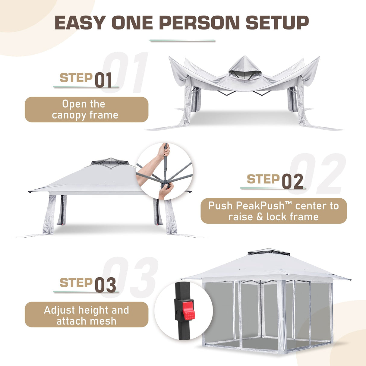 13x13 Pop Up Gazebo with Netting w/ 169 sqft of Shade - Eagle Peak®
