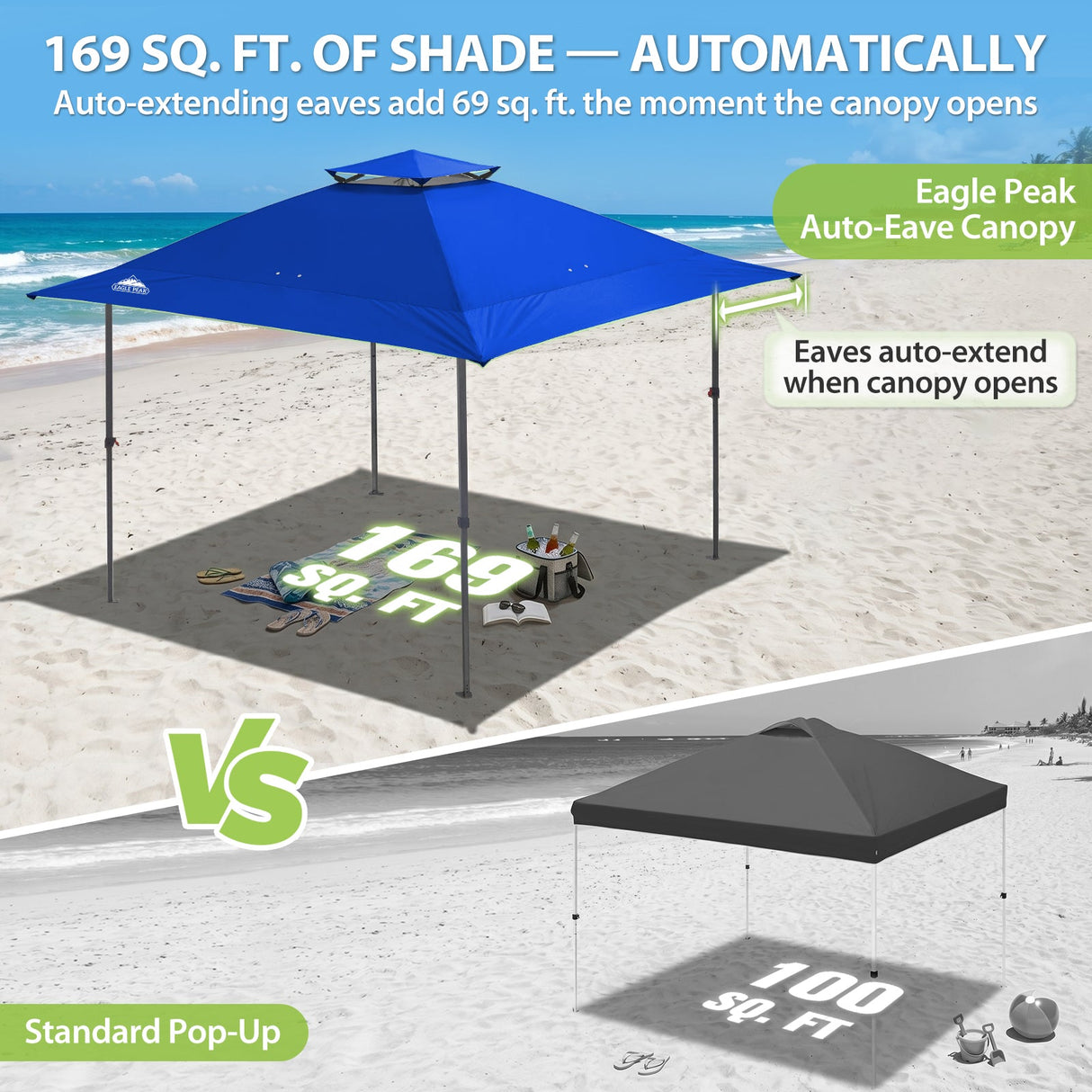 13x13 Straight Leg Pop Up Canopy Tent with 169 sqft of Shade - Eagle Peak®