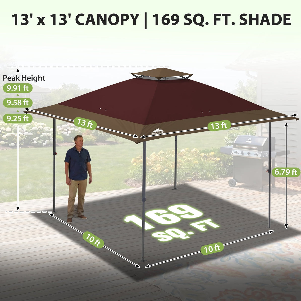 13x13 Straight Leg Pop Up Canopy Tent with 169 sqft of Shade - Eagle Peak®