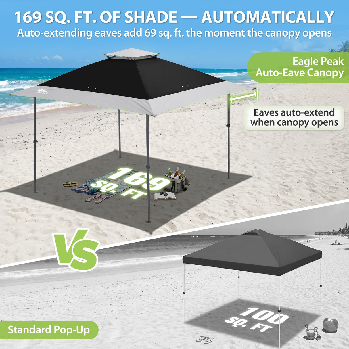 13x13 Straight Leg Pop Up Canopy Tent with 169 sqft of Shade - Eagle Peak®