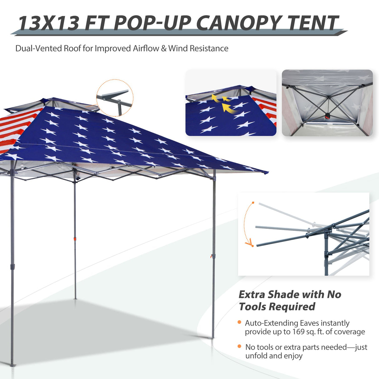 13x13 Straight Leg Pop Up Canopy Tent with 169 sqft of Shade - Eagle Peak Custom Canopy Tent