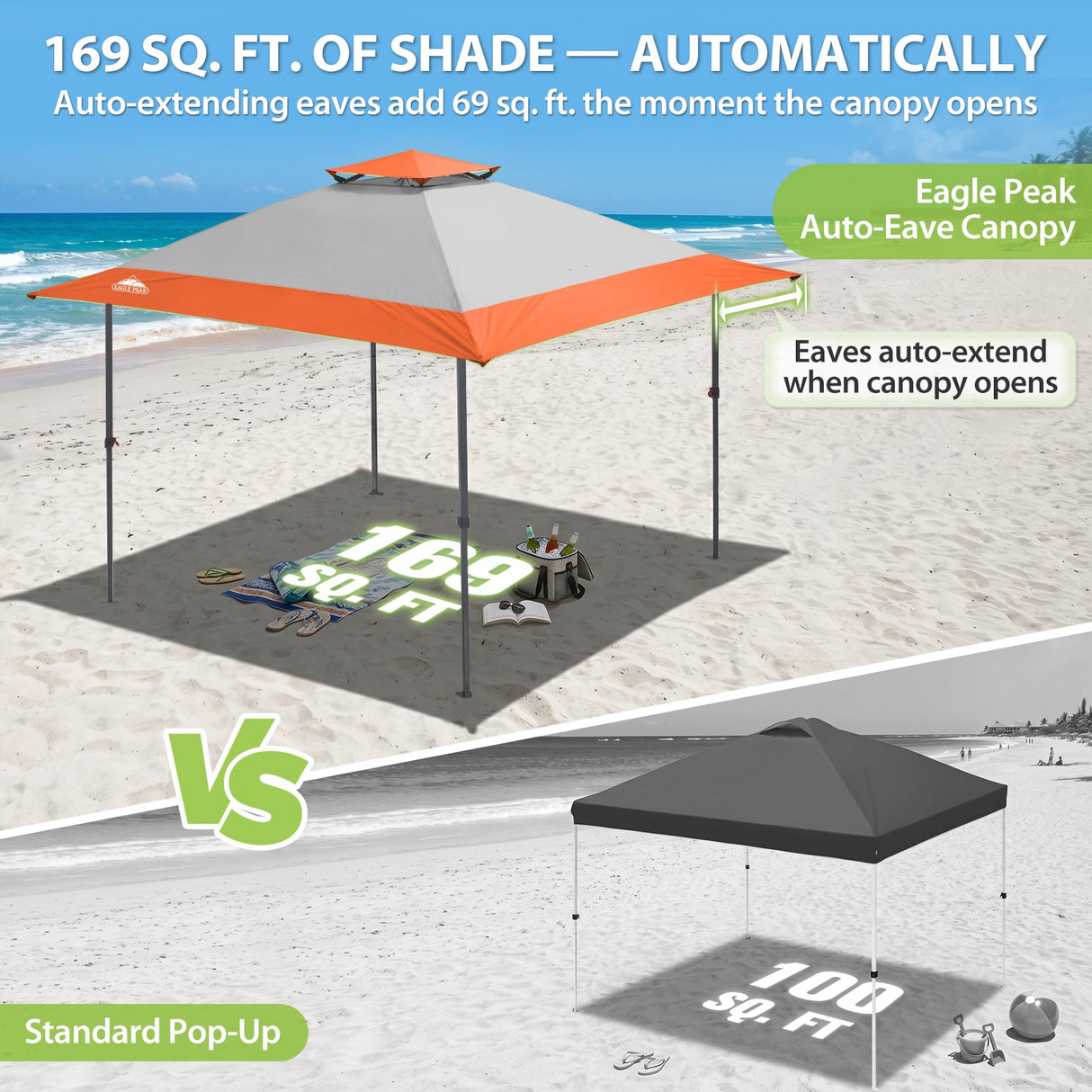 13x13 Straight Leg Pop Up Canopy Tent with 169 sqft of Shade - Eagle Peak®