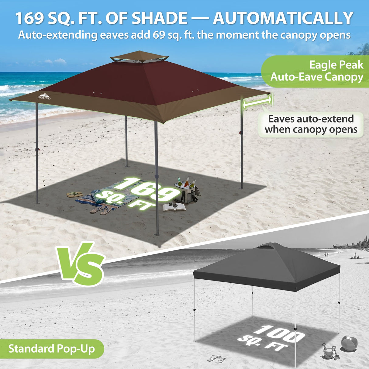 13x13 Straight Leg Pop Up Canopy Tent with 169 sqft of Shade - Eagle Peak®