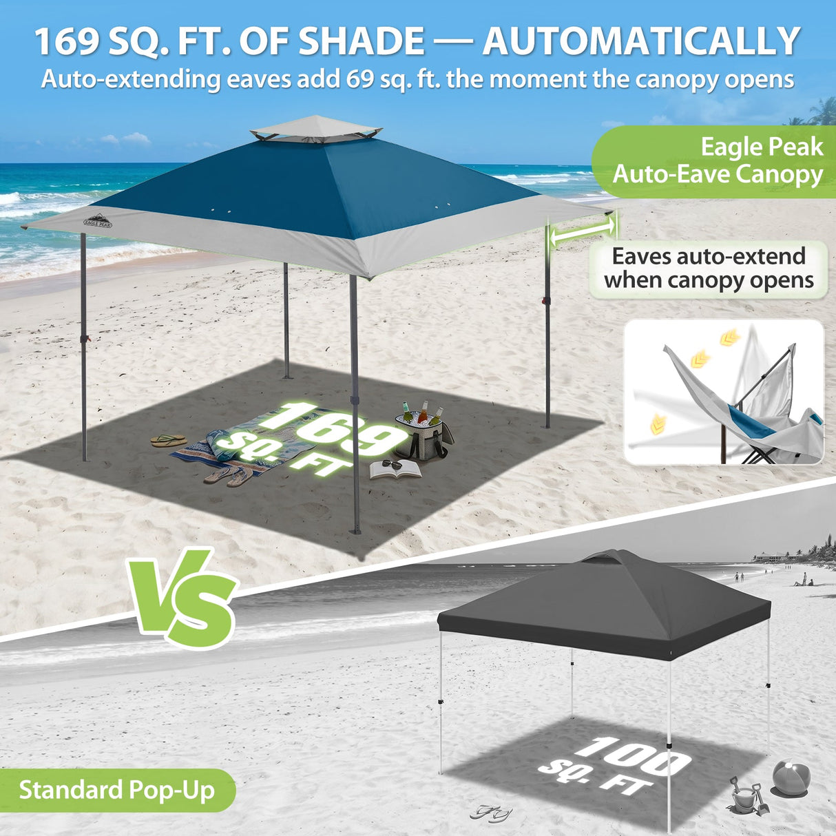 13x13 Straight Leg Pop Up Canopy Tent with 169 sqft of Shade - Eagle Peak®