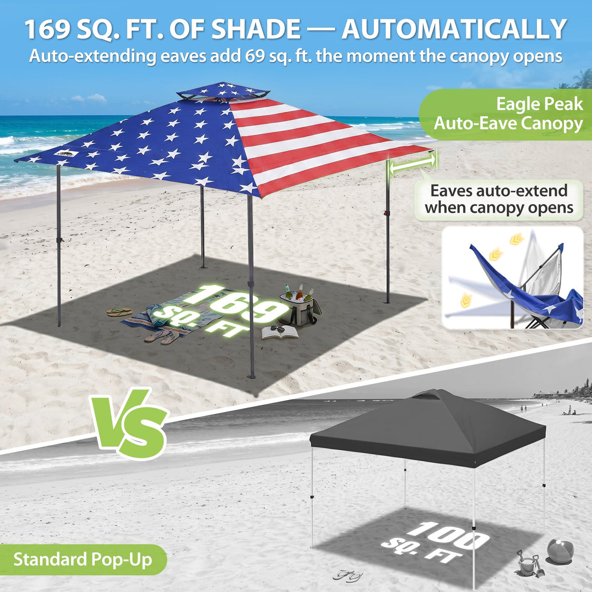 13x13 Straight Leg Pop Up Canopy Tent with 169 sqft of Shade - Eagle Peak®