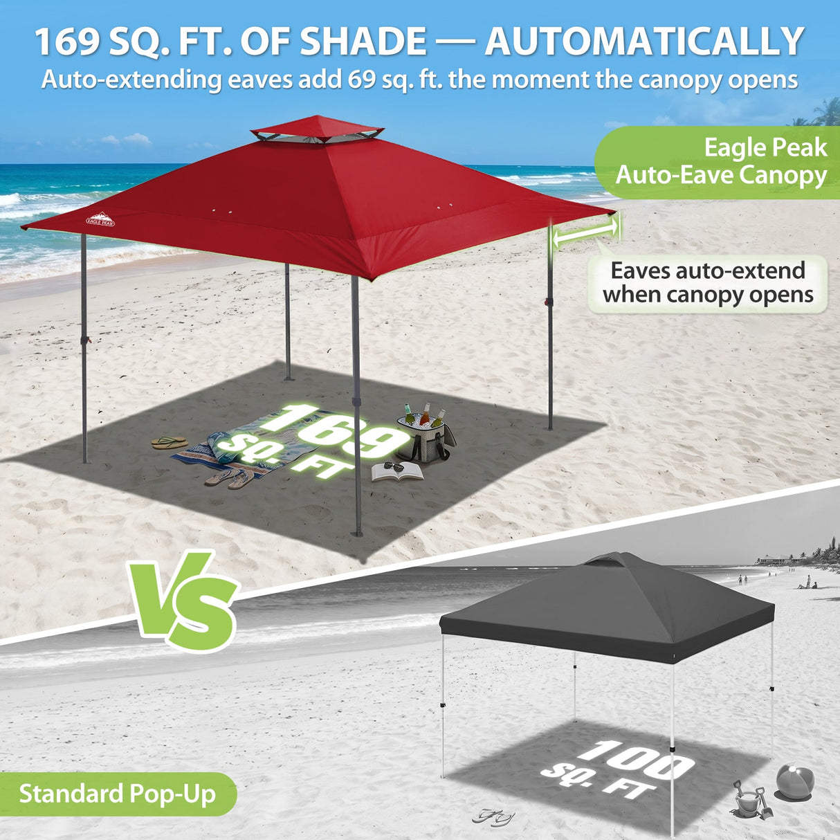 13x13 Straight Leg Pop Up Canopy Tent with 169 sqft of Shade - Eagle Peak®