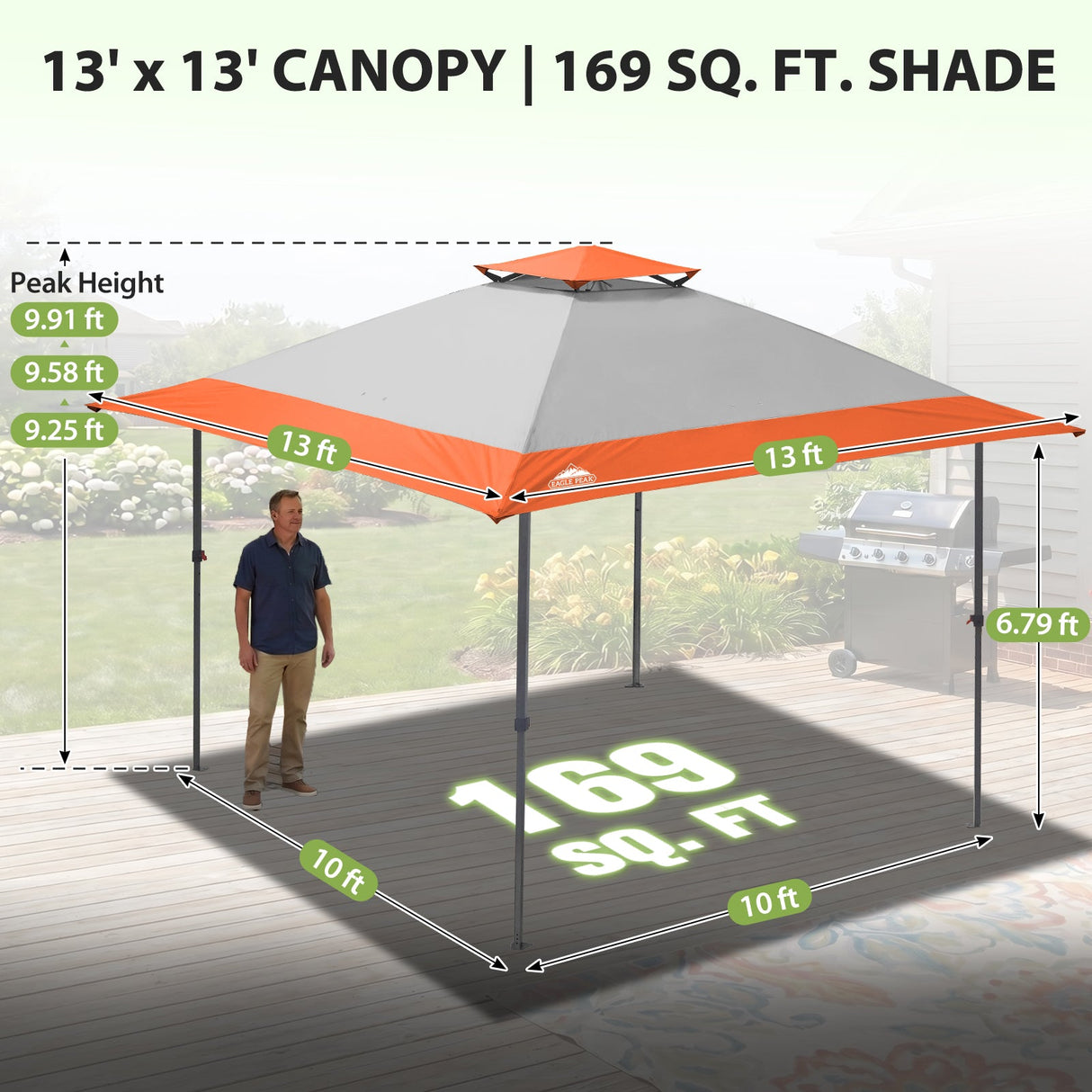 13x13 Straight Leg Pop Up Canopy Tent with 169 sqft of Shade - Eagle Peak®