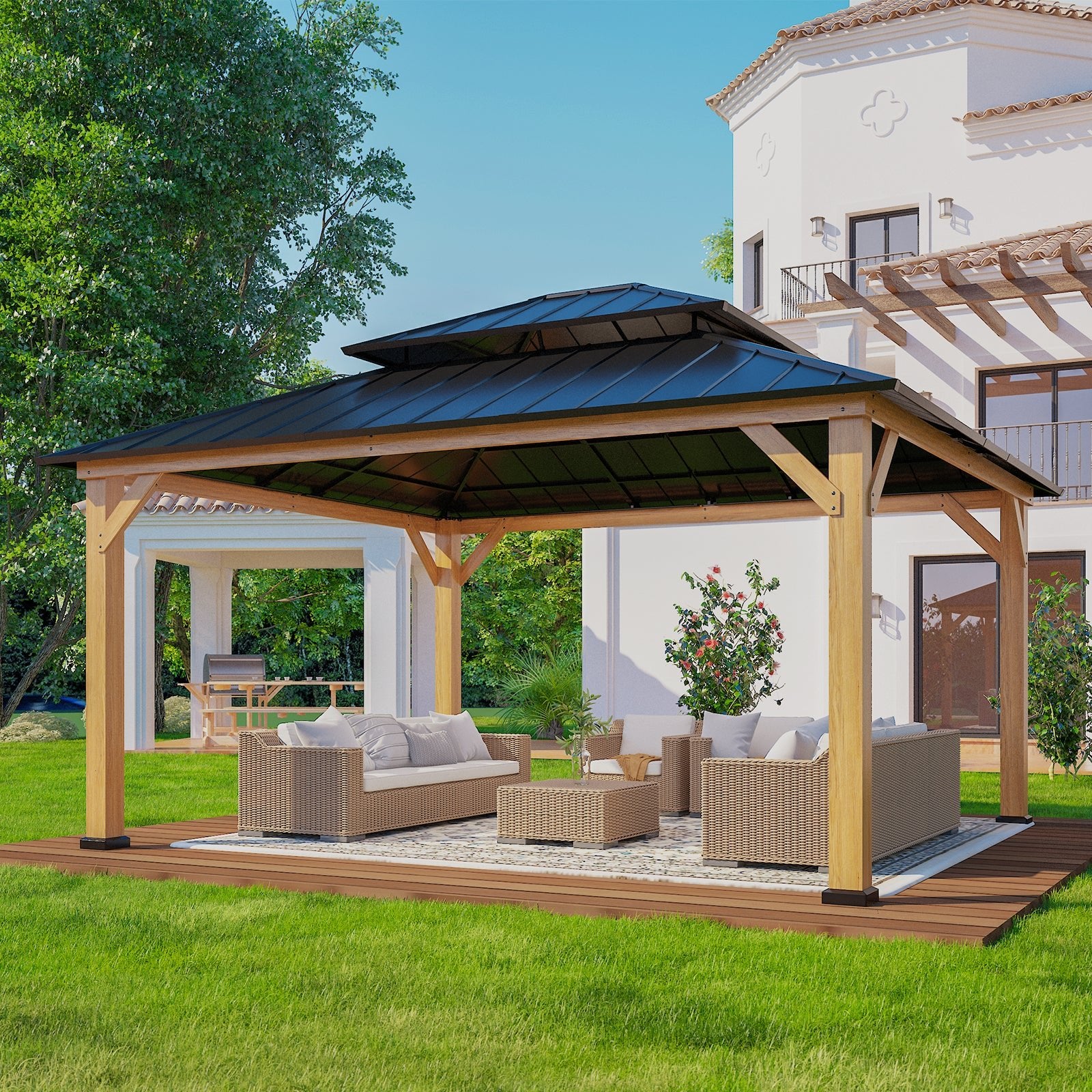 杉本ページ 13x15 Cedar Wood Gazebo Hardtop Gazebo – Eagle Peak Custom Canopy Tent
