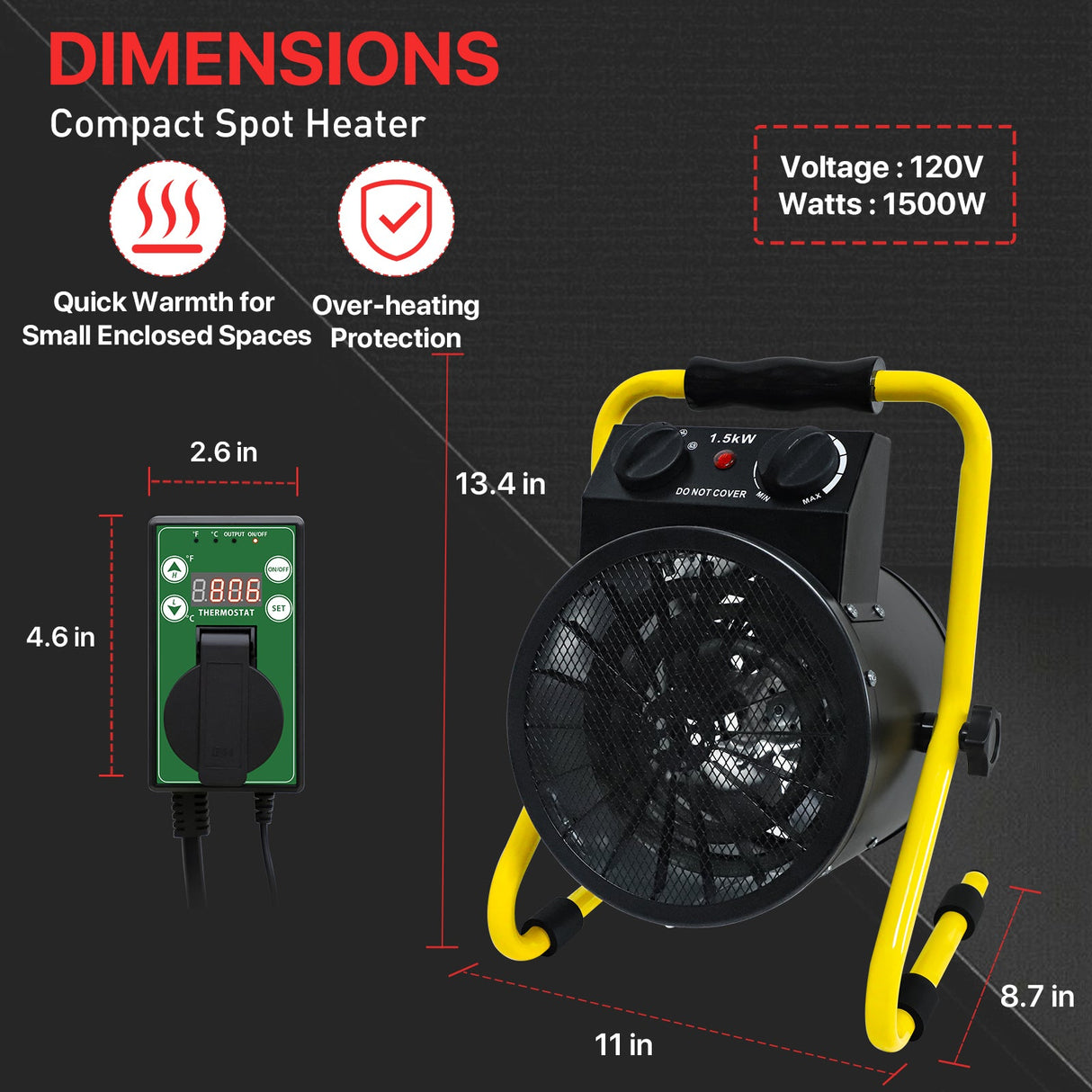 1500W Greenhouse Heater w/thermostat - Eagle Peak Custom Canopy Tent