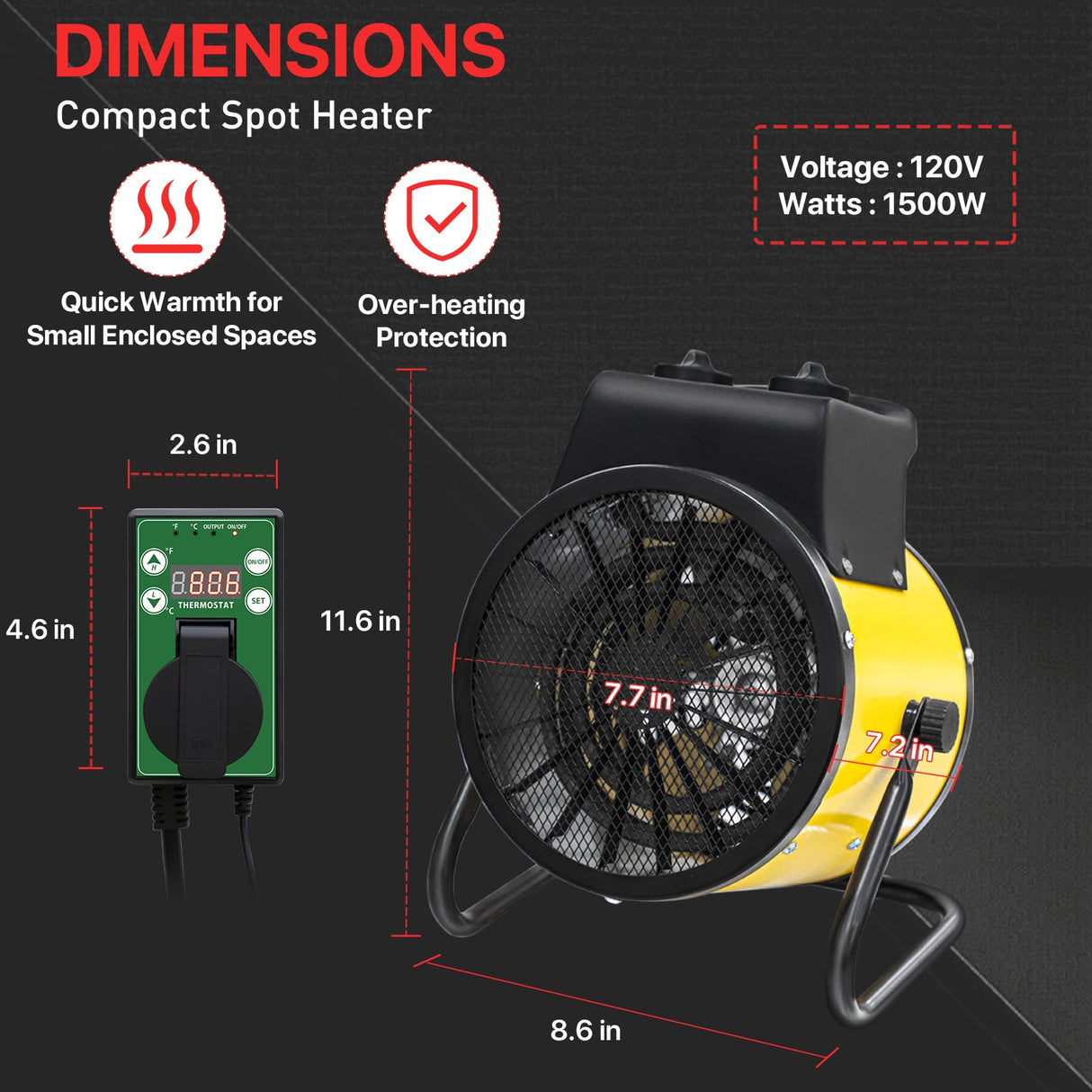 1500W Outdoor Heater with Thermostat, Yellow - Eagle Peak Custom Canopy Tent