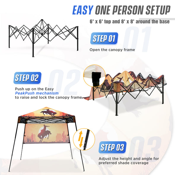 Eagle Peak SHADE GRAPHiX Day 8x8 Tripper Pop Up Canopy Tent with Digital Printed Cowboy