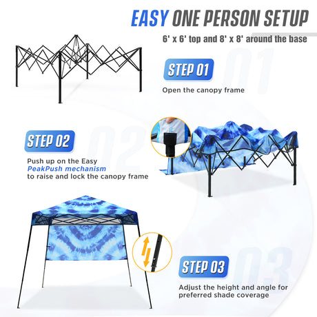 Eagle Peak SHADE GRAPHiX Day 8x8 Tripper Pop Up Canopy Tent with Digital Printed Tie Dye Blue