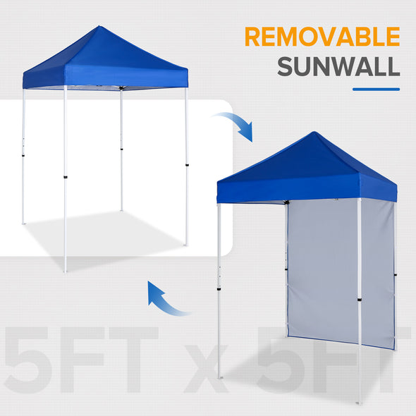 EAGLE PEAK Straight Leg Outdoor Portable Canopy Tent with One Removable Sunwall 5x5 ft, Carry Bag Included