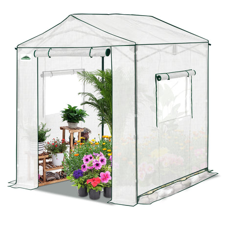 6x6/ 8x8/ 10x10 Portable Pop Up Greenhouse, Patented Center Lock with Gable Roof