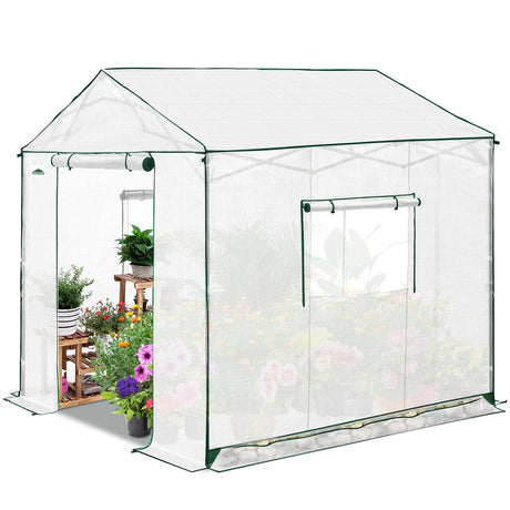 6x6/ 8x8/ 10x10 Portable Pop Up Greenhouse, Patented Center Lock with Gable Roof