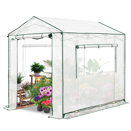 6x6/ 8x8/ 10x10 Portable Pop Up Greenhouse, Patented Center Lock with Gable Roof