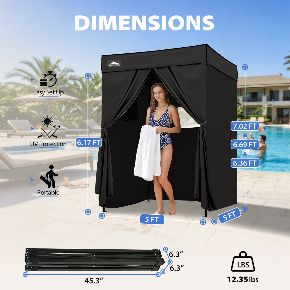 5x5 Pop Up Changing Tent, Flat Top Changing Room