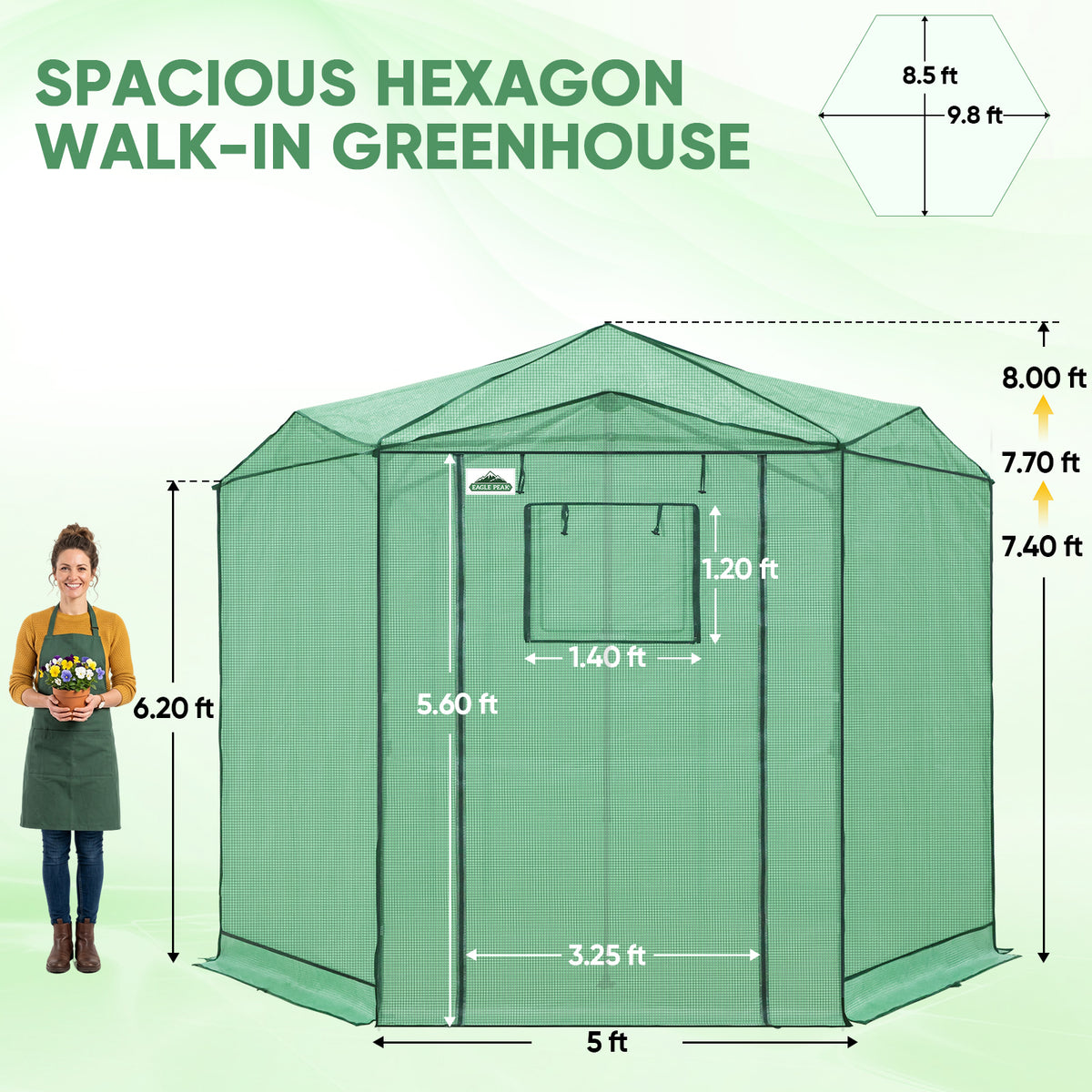 6.6x6.6/8.5x8.5 Easy Setup Pop Up Greenhouse, Hexagon