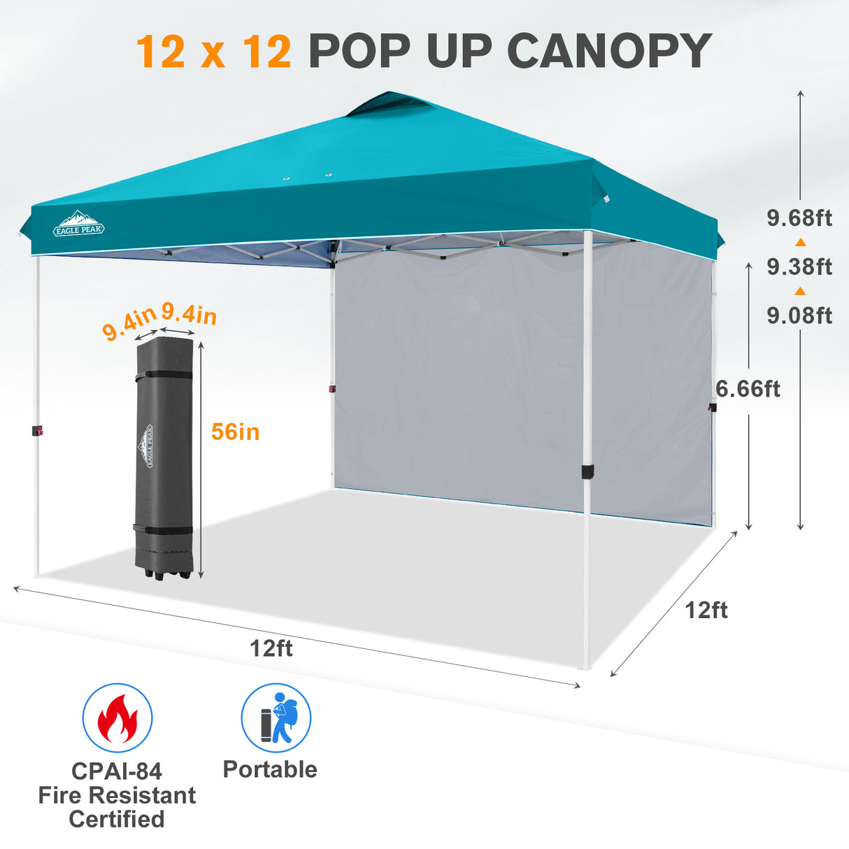 12x12 Pop Up Canopy Tent with 1 Sidewall