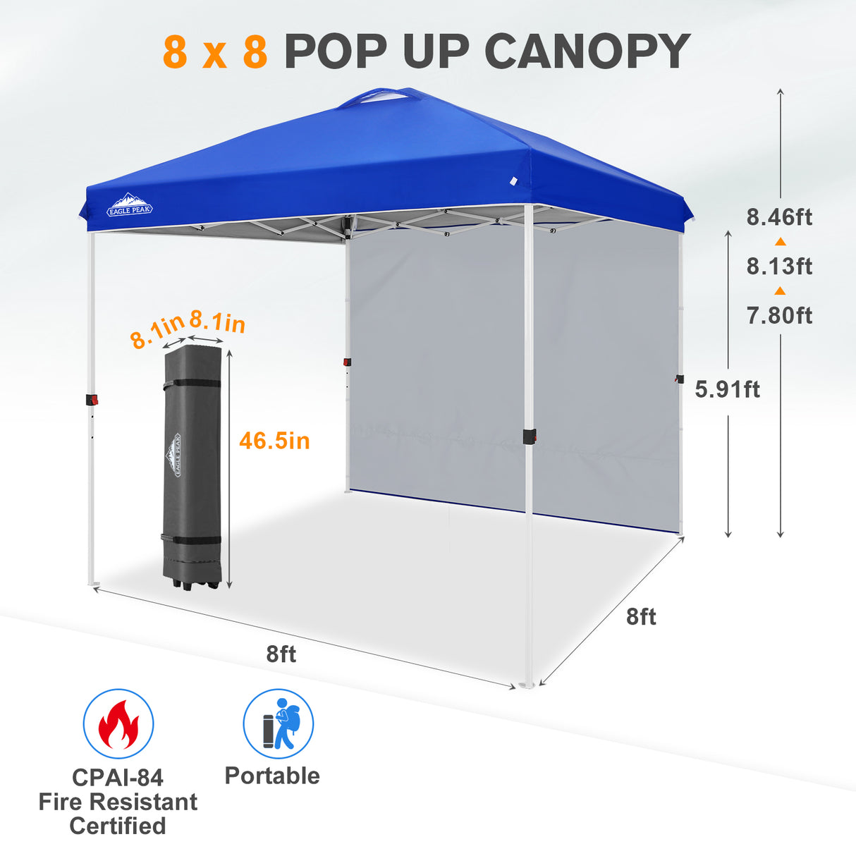 8x8 Pop Up Canopy Tent with 1 Sidewall