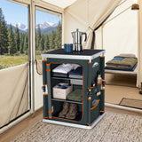 Outdoor Camping Pop Up Folding Table with Large 3-Tier Storage Organizer and Side Pockets