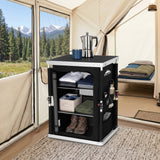 Outdoor Camping Pop Up Folding Table with Large 3-Tier Storage Organizer and Side Pockets