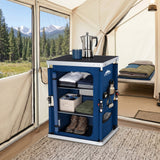 Outdoor Camping Pop Up Folding Table with Large 3-Tier Storage Organizer and Side Pockets