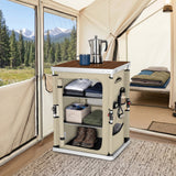 Outdoor Camping Pop Up Folding Table with Large 3-Tier Storage Organizer and Side Pockets