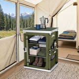 Outdoor Camping Pop Up Folding Table with Large 3-Tier Storage Organizer and Side Pockets
