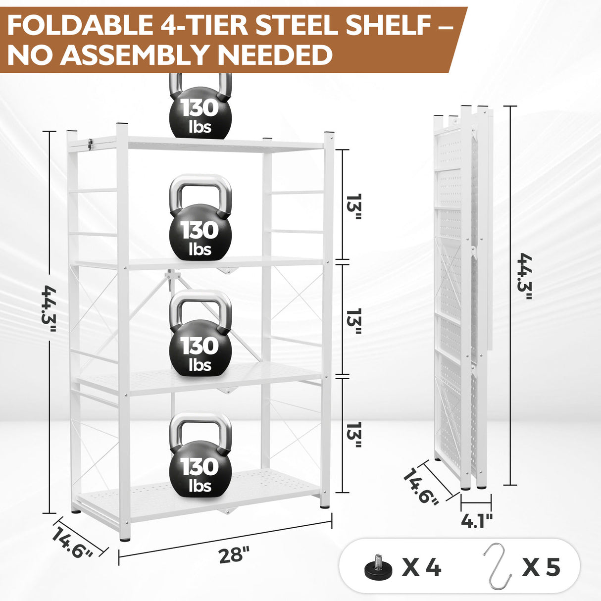 4-Tier Foldable Greenhouse Shelf, 28”x14.6”x44.7”, 520 lbs, 1/2 Pack, Black