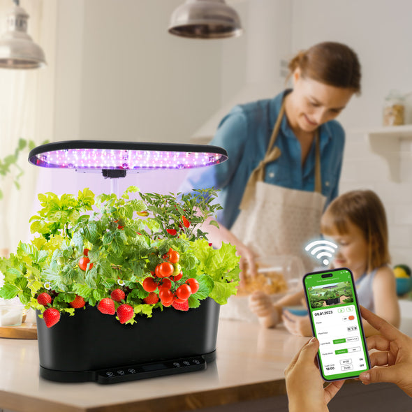 EAGLE PEAK 15 Pods Hydroponics Growing System with WiFi, 5.5 L Water Tank, Smart Indoor Plants Germination Kit with LED Grow Light, Pump System, Black