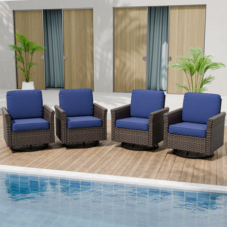 Ocean Vista Outdoor Wicker Patio Rattan Chairs, 4 Chairs